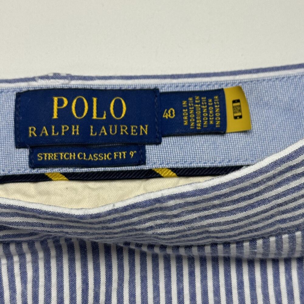 Polo Ralph Lauren Mens Blue White Seersucker Striped Preppy Stretch Shorts Sz 40 - Picture 12 of 15